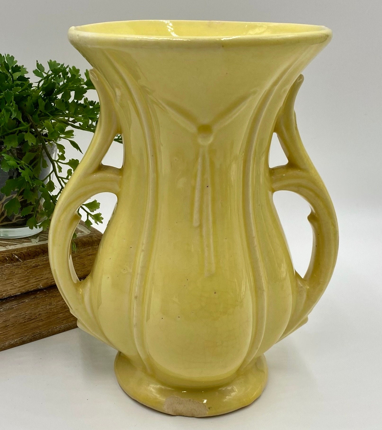 Vintage Mccoy Pottery Vase | Vase With Decorative Handles | Tassel