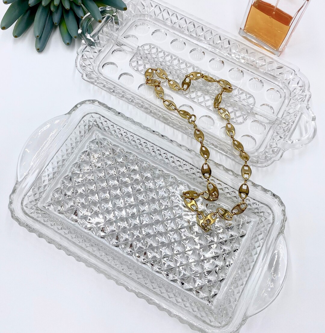 Vintage Pressed Glass Vanity Tray Perfume Tray Jewelry Tray Makeup