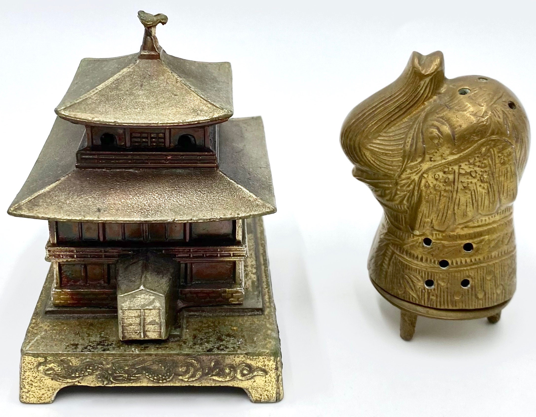 Vintage Japanese Pagoda Temple Incense Burner Brass Elephant Etsy
