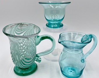 Vintage Liberty Village Decorative Glass | Collectible Glass Objects | Clear or Swirl Blue Blown Glass Vessels | Colonial Style Pitcher Bowl