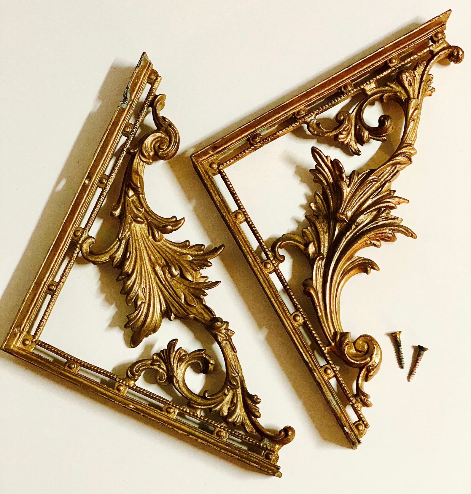 Vintage Brass Shelf Brackets Architectural Salvage Brackets Etsy