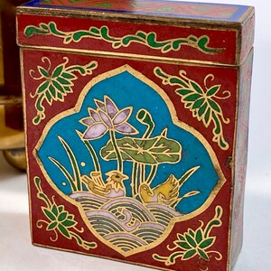 Chinese Cloisonne Trinket Box | Enamel Over Copper or Brass | Cloisonne Snuff Opium Box Match Box | Enamel Lotus Blossom and Bird Design