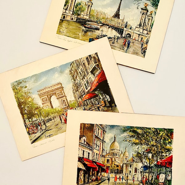 Charming Vintage Parisian Prints | Paris Landmarks by Vargas | Champs Élysées | Eiffel Tower | Place du Tertre | Mid Century Modern Paris