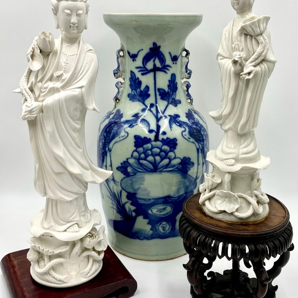 Lovely Vintage Blanc de Chine Kuan Yin Statue | White Porcelain Quan Yin | Buddhist Goddess Statue | Goddess of Mercy | Chinese Bodhisattva