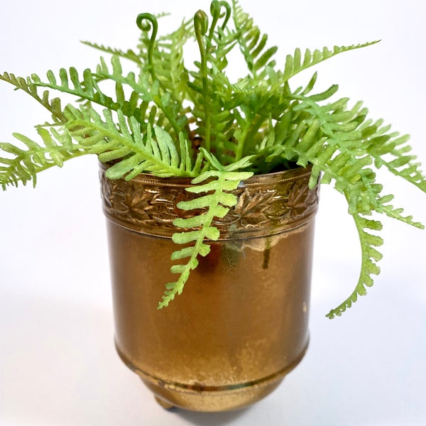 Pretty Brass Pot Sleeve | Brass Planter | Brass Pot Planter | Dimensional Ivy Band | Bun Feet | Brass Home Plant Decor