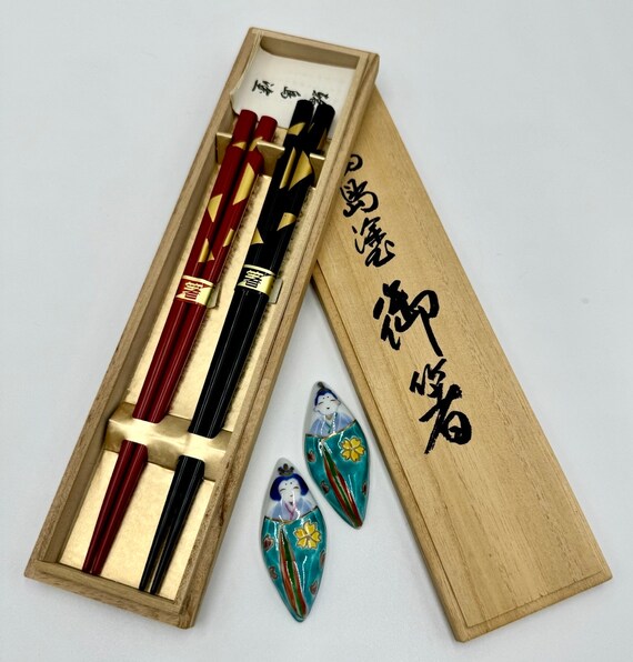 Vintage Wajima Lacquered Wooden Chopsticks With Rests His Her Chopstick Set Asunaro Wood Japanese Fine Lacquerware Japanese Dining Etsy