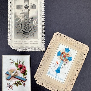 Antique Catholic Christian Prayer Cards | Prayer Cards with Cross Images | French Holy Cards | Collectible Religious Catholic Ephemera