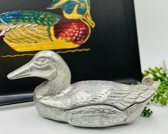 Vintage Duck Trinket Box | Pewtertone Olde Tankardware | Figural Duck Box by Mann | Duck Hunter | Camp Decor | Cabin Decor | Great Gift Idea
