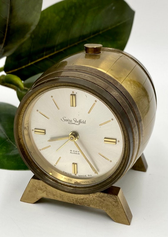 Vintage Swiza Sheffield Brass Clock | Swiss Made Brass Barrel Keg