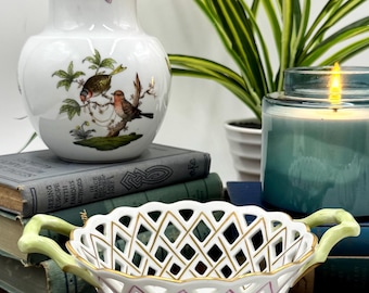 Lovely Collectible Herend Vase and Woven Basket | Rothschild Bird