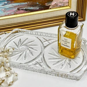 Lovely Vintage Cut Glass Rectangular Jewelry Dish | Trinket Tray | Vanity Tray | Perfume Tray | Small Serving Tray | Pinwheel Pattern