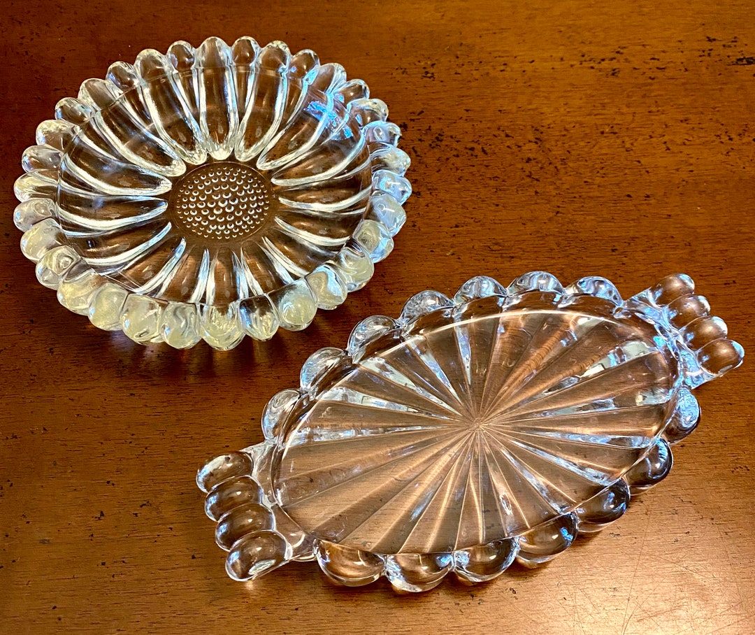 Vintage Pressed Glass Vanity Tray Trinket Tray Jewelry Dish Soap Dish