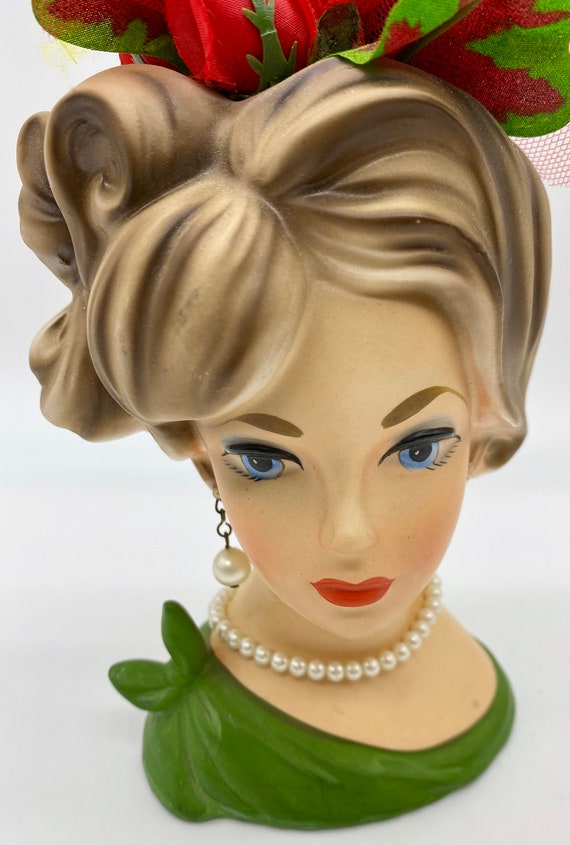 Vintage Napcoware Ceramic Plaster Head Vase C7293 Chic Lady With