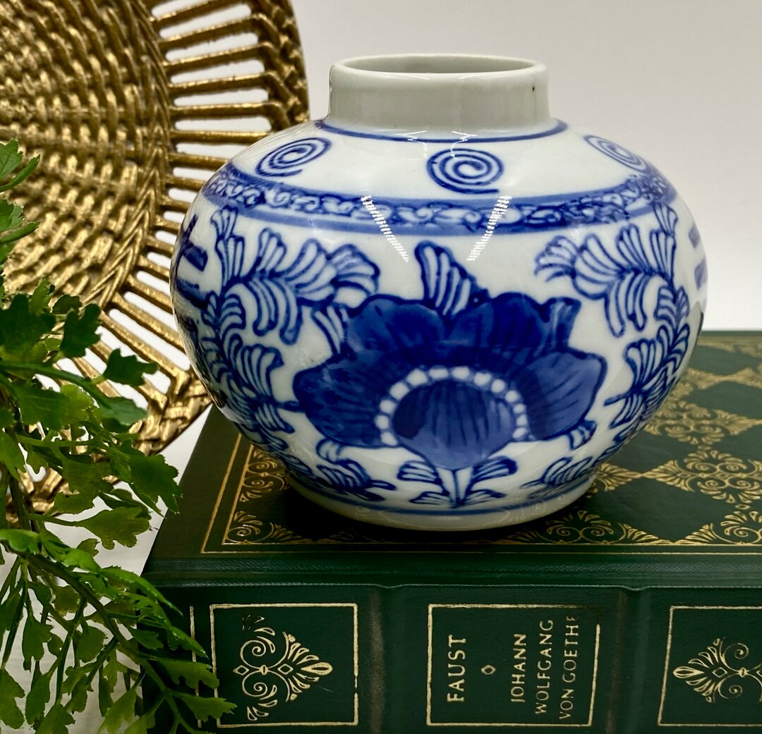 Canton Collection Small Vintage Blue and White Ceramic Vase the Canton Collection by Twos ...