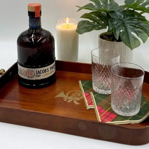 Handsome Wooden Tray | Rectangular Wooden Tray | Decorative Tray with Hunting Horn | Coffee Table Tray | Liquor Bar Tray | Display Tray