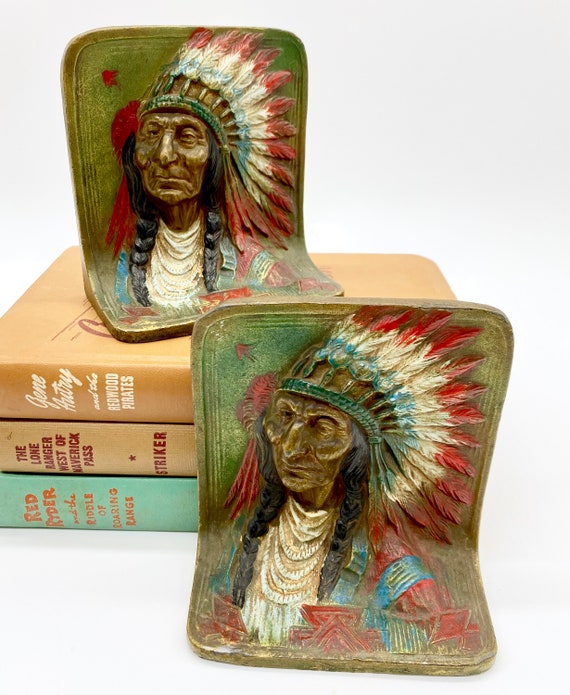 Vintage K & O Bookends | Native American Indian Chiefs 
