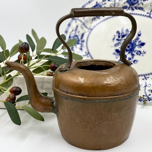 Antique Vintage Copper Kettle | Copper Tea Pot | Copper Decor | Victorian Copper Kettle | Rustic Primitive Farmhouse Kitchen Decor