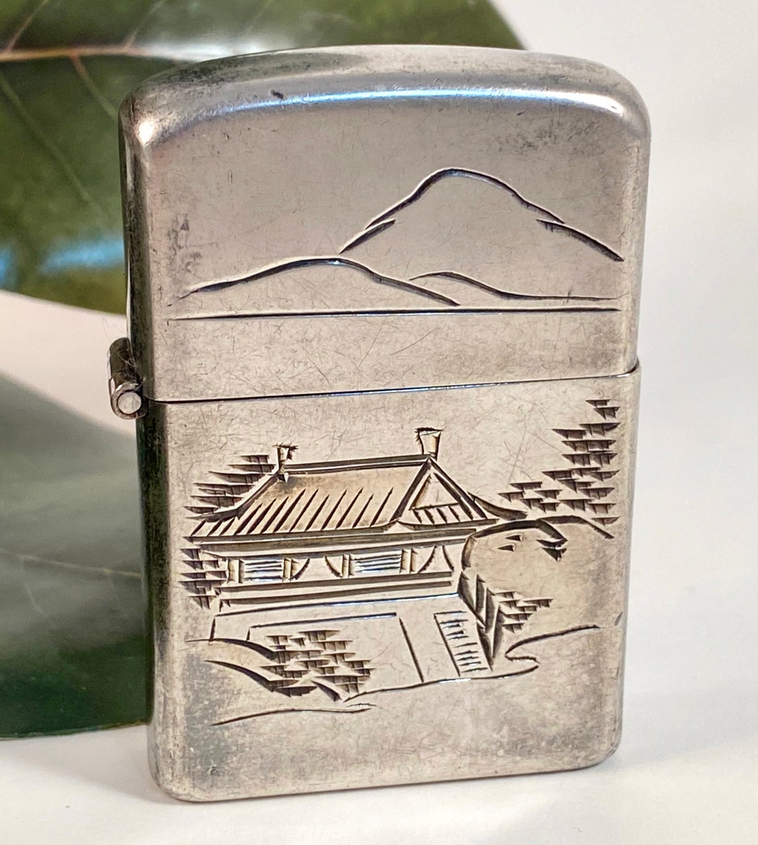 1980年代ZIPPO sterling Vintage Zippo Sterling Silver Lighter With Engraved Japanese