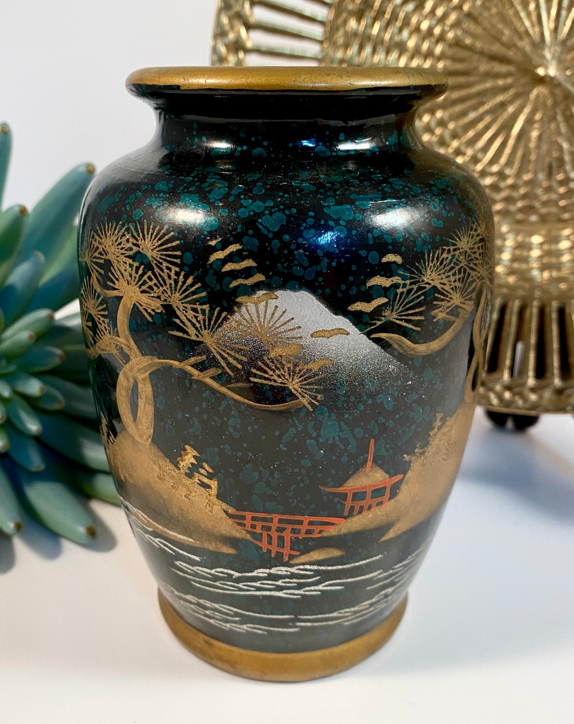 Vintage Japanese Ceramic Vase Hand Painted Vase Japanese Etsy