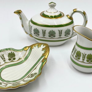 Richard Ginori Italian Porcelain | Small Teapot with Creamer and Waste Bowl | Ercolano Green Pattern | Hotel Danieli | Alessandro Michele