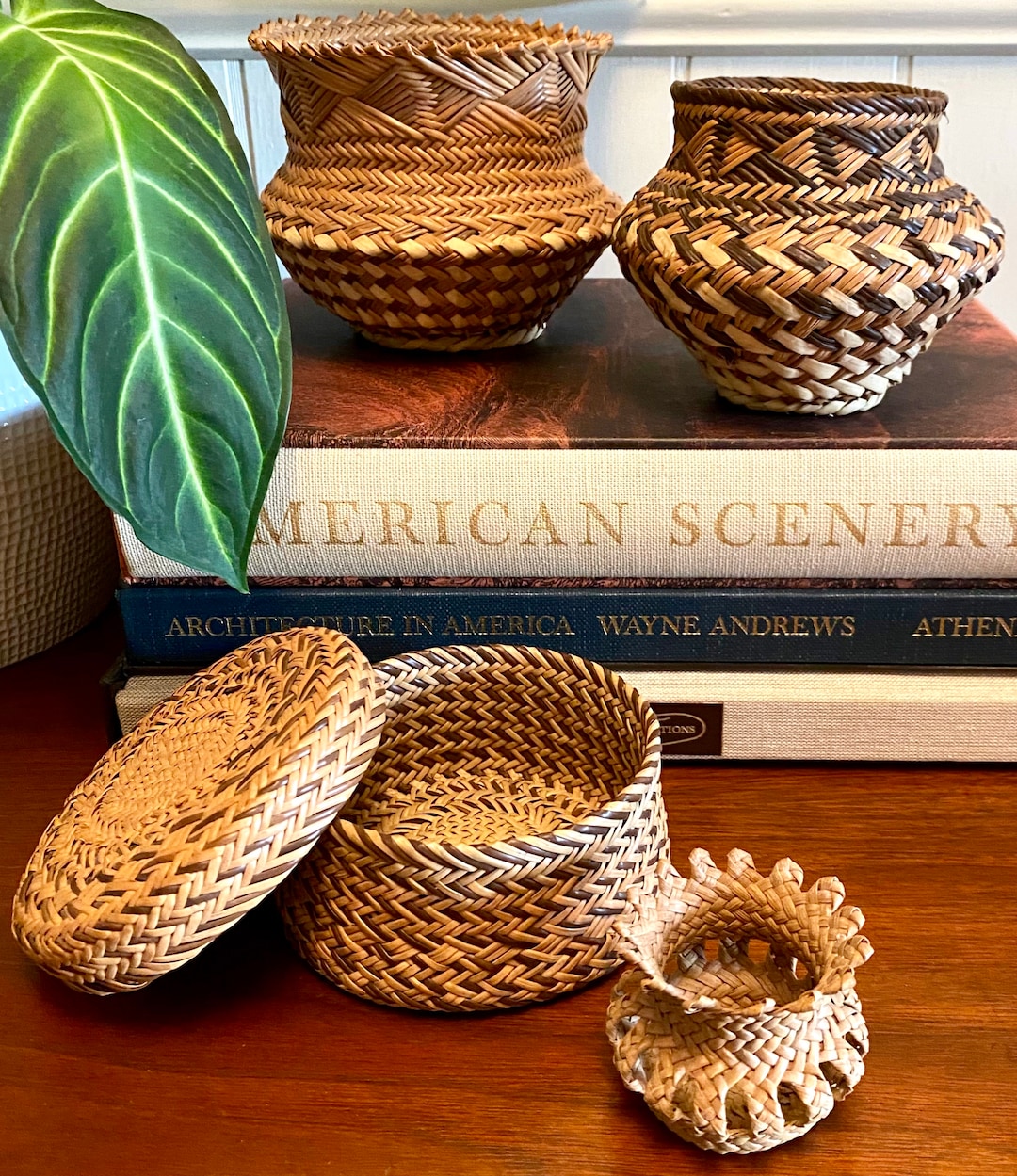 Vintage Handwoven Basket | Reed Straw Pine Needle Basket | Native ...