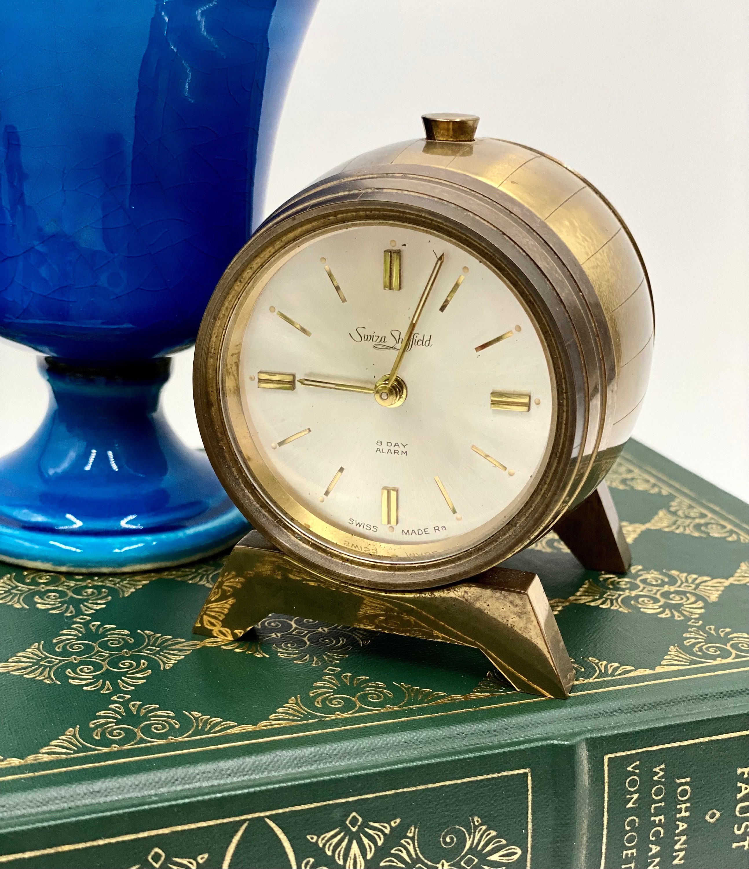 Vintage Swiza Sheffield Brass Clock | Swiss Made Brass Barrel Keg