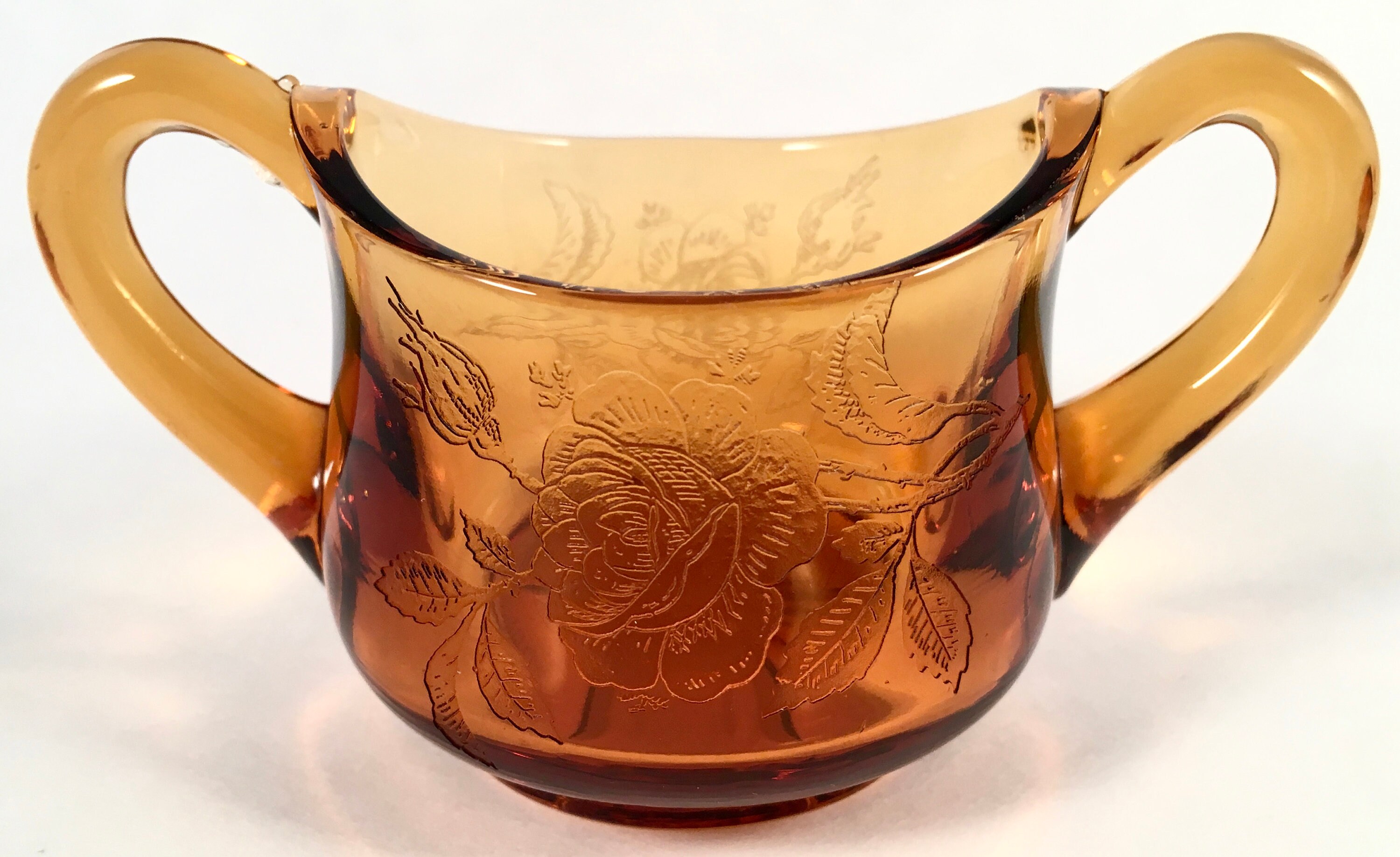 Vintage Amber Glass Sugar Bowl and Creamer Set Etched Glass Etsy