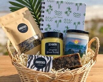 Handmade Self Care Gift Basket, Natural Hair & Body Set Care Package, African Shea Butter, for Women or Men