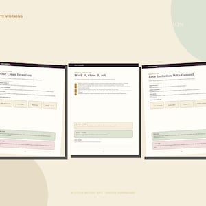 May include: Three pages of a digital workbook titled A Complete Working, featuring sections labeled One Clean Intention, Work it, close it, act, and Love Invitation With Consent. The pages contain instructional text, numbered lists, and boxes.