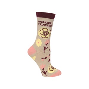 WORRIER PRINCESS," Womens Crew Socks, Funny and Sarcastic. Fun and original gift.