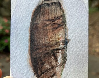 Olive Shell Miniature Watercolor Painting – Coastal Desk Art (2x3”)