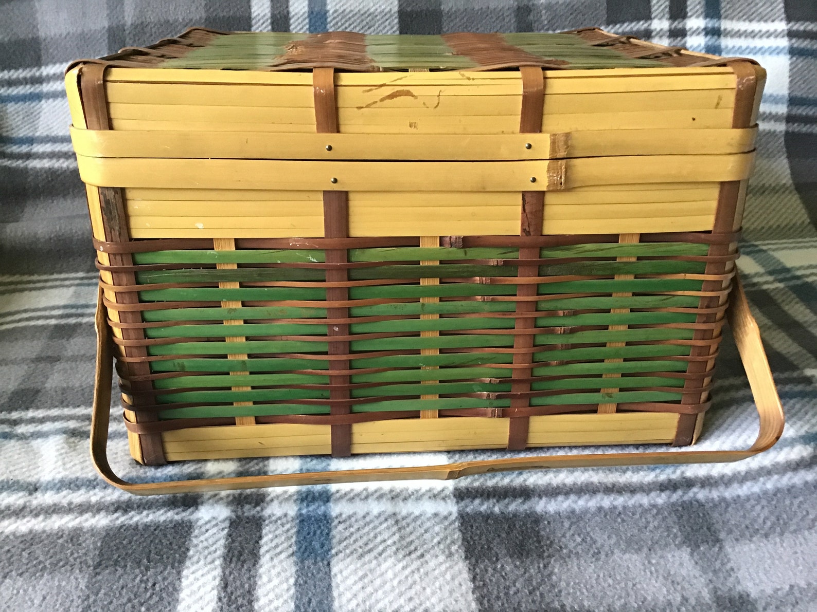 Vintage Bamboo Picnic Basket, Farmhouse, Rustic, Country Kitchen