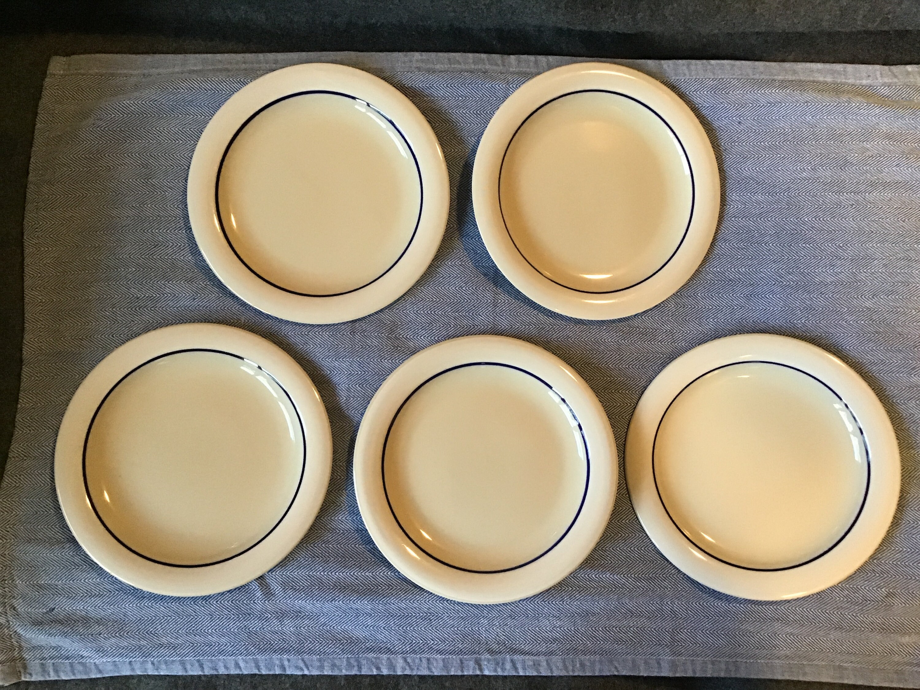 Gibson Housewares Blue Striped Plates, Set, 6 Dinner Plates, 5 Salad