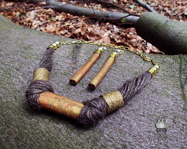 Cinnamon Jewelrydouble 2piece Set Necklace&earringsnature Jutecinnamonecofriendlyeco