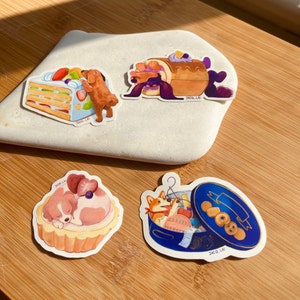 Dessert Hund Aufkleber / 4 Aufkleber Set / Süßer Aufkleber / Wasserfester Aufkleber
