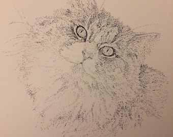 Cat picture, original artwork, pen drawing