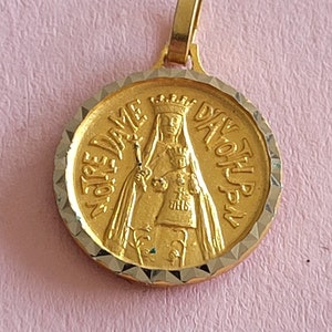 Religious antique gold plated vermeil French catholic medal pendant medallion holy charm of Virgin Mary, Holy Mary Our Lady of Avioth.