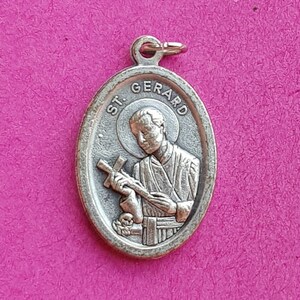 Religious antique silver plated catholic French medal pendant charm of Saint Gerard Majella and Holy Mary Our Lady of Perpetual Help.