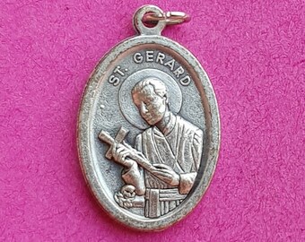 Religious antique silver plated catholic French medal pendant charm of Saint Gerard Majella and Holy Mary Our Lady of Perpetual Help.