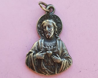 Religious antique silver plated silvered catholic holy charm medal pendant medaillon medallion of Holy Christ Our Lord, Jesus Christ.