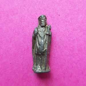 Religious antique silver plated French catholic pocket shrine relic relique porta saint with statue of bishop Saint Nicolas.