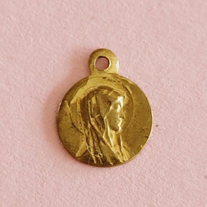 Religious antique gold plated vermeil French catholic medal pendant medallion holy charm of Virgin Mary, Holy Mary Our Lady.