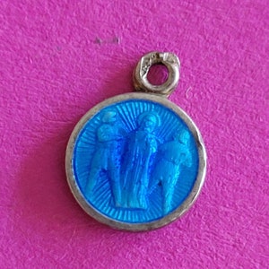Rare antique silver STERLING enamel medal pendant holy charm of Saint Godelieve of Gistel, Gisthel, pilgrimage town Belgium, weather saint