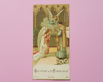 Carte Sainte d’une communion, de souvenir 1ère Communion, Première Communion, une Ancienne carte de communion, cadeau Communion en Français 3 Juin 1925.