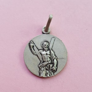 Religious antique silvered medal pendant medaillon medallion holy charm of the Crucifixion, cross of Holy Christ our Lord, Jesus Christ.