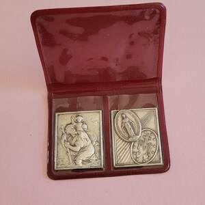 Religious silver plated catholic relic reliquary plastic booklet shrine case Travel Plaque of Saint Christopher and Holy Mary, Virgin Mary.