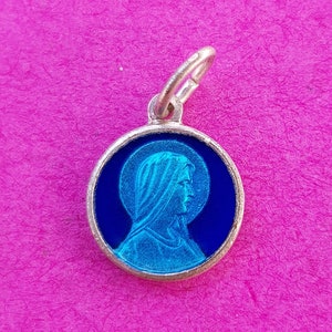 Religious antique silver plated enameled holy charm medal pendant medaillon medallion of Holy Mary and Pope Paulus VI.