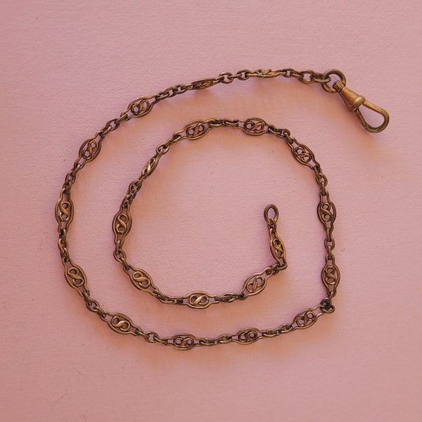 Antique French art deco gold plated vermeil pocket watch chain / necklace.