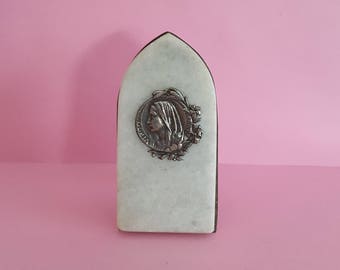 Religious antique French marble catholic chapel altar shrine of Holy Mary Our Lady.