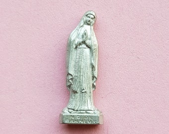 1.1" Religious pocket shrine with little statue statuette of Holy Mother Mary Our Lady, Virgin Mary of Banneux, travel pocket shrine.